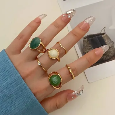 Women Vintage Crystal Gemstone Finger Ring 